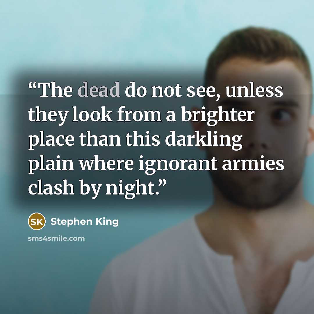 “The dead do not see, unless they look from a brighter place than this darkling plain where ignorant armies clash by night.” quote by Stephen King