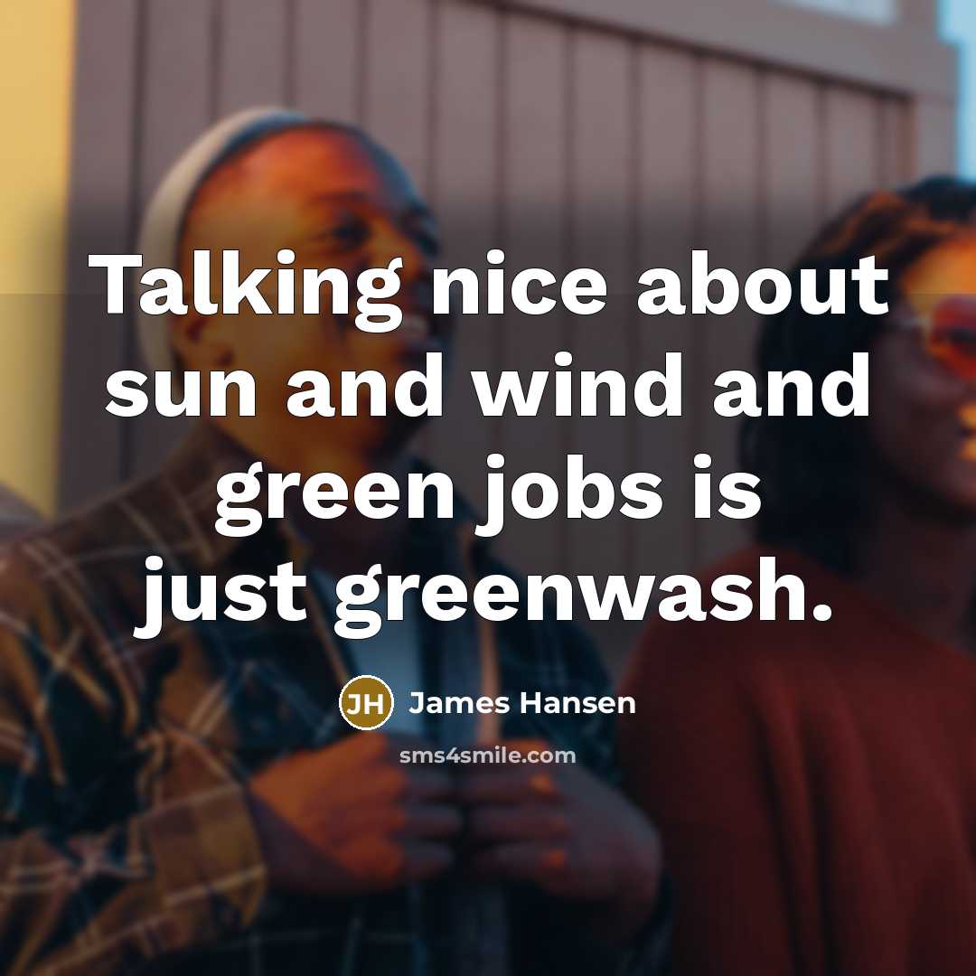 “Talking nice about sun and wind and green jobs is just greenwash.” quote by James Hansen