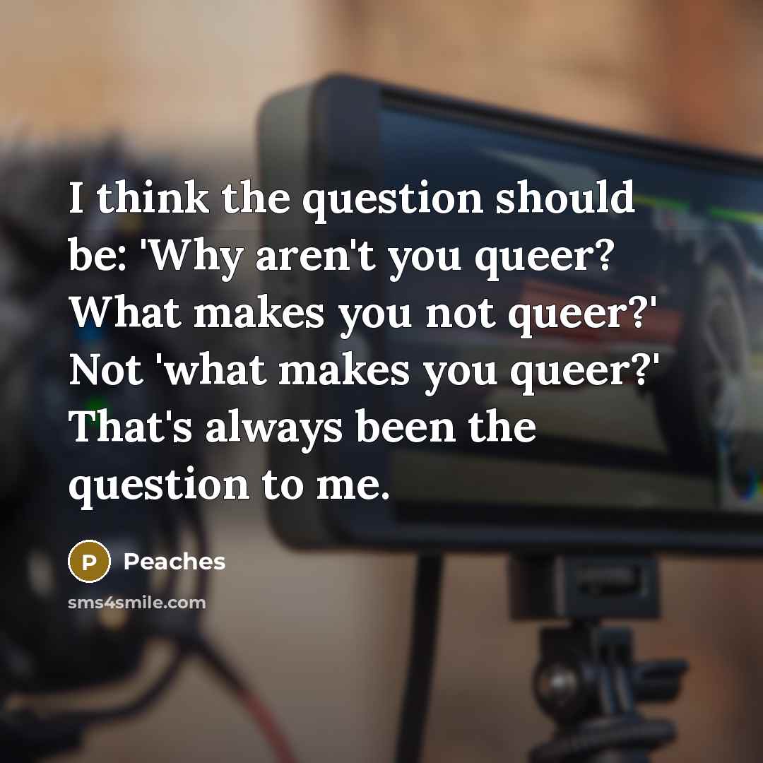 “I think the question should be: 'Why aren't you queer? What makes you not queer?' Not 'what makes you queer?' That's always been the question to me.” quote by Peaches