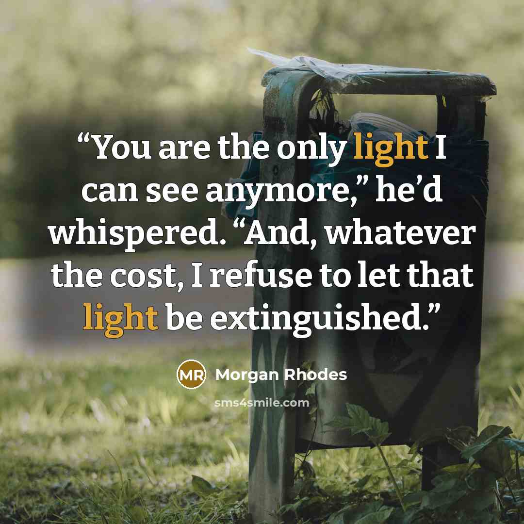 “You are the only light I can see anymore,” he’d whispered. “And, whatever the cost, I refuse to let that light be extinguished.” quote by Morgan Rhodes