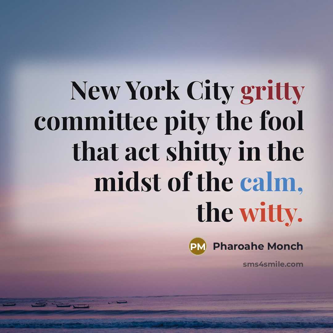 “New York City gritty committee pity the fool that act shitty in the midst of the calm, the witty.” quote by Pharoahe Monch