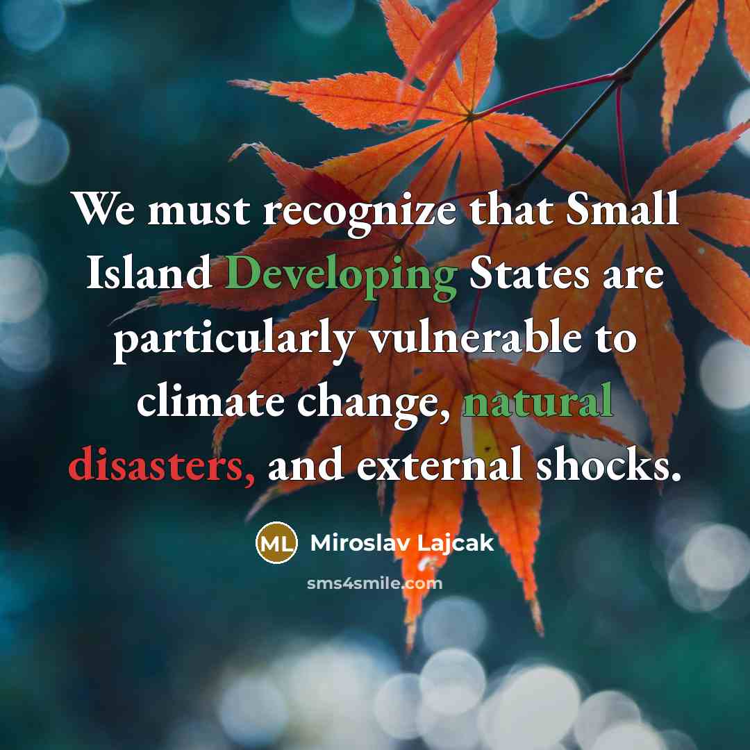 “We must recognize that Small Island Developing States are particularly vulnerable to climate change, natural disasters, and external shocks.” quote by Miroslav Lajcak