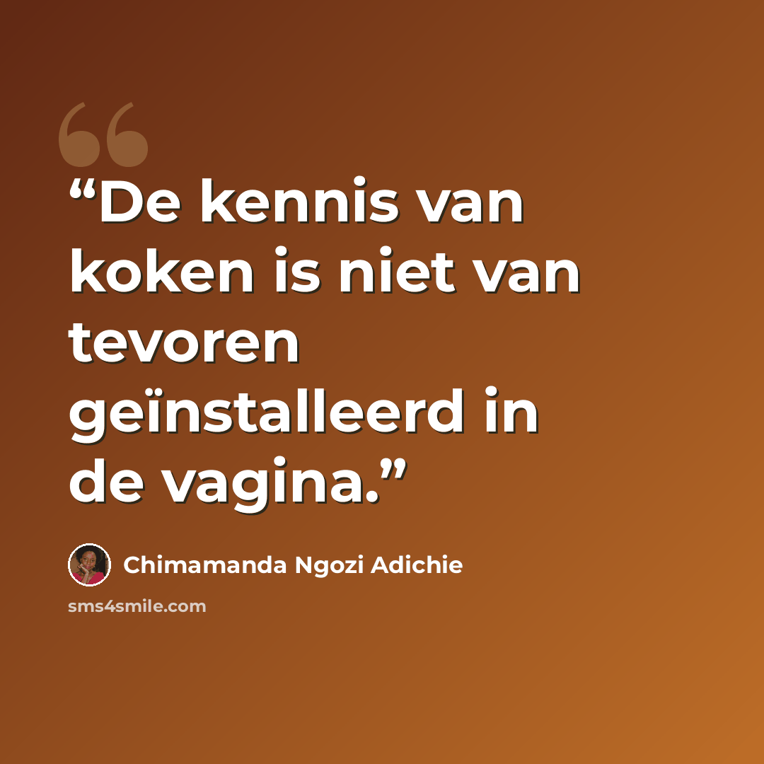 “De kennis van koken is niet van tevoren geïnstalleerd in de vagina.” quote by Chimamanda Ngozi Adichie