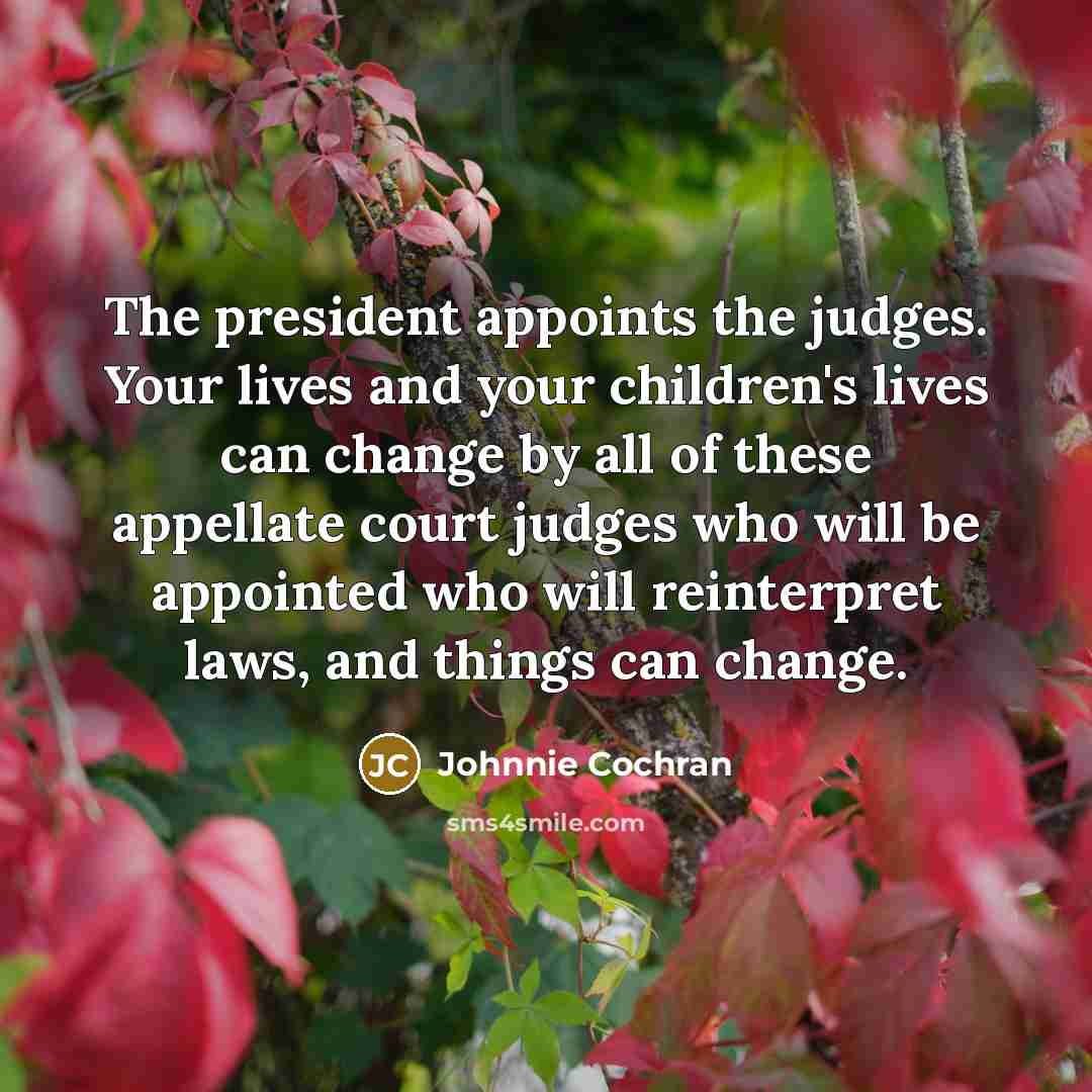 “The president appoints the judges. Your lives and your children's lives can change by all of these appellate court judges who will be appointed who will reinterpret laws, and things can change.” quote by Johnnie Cochran