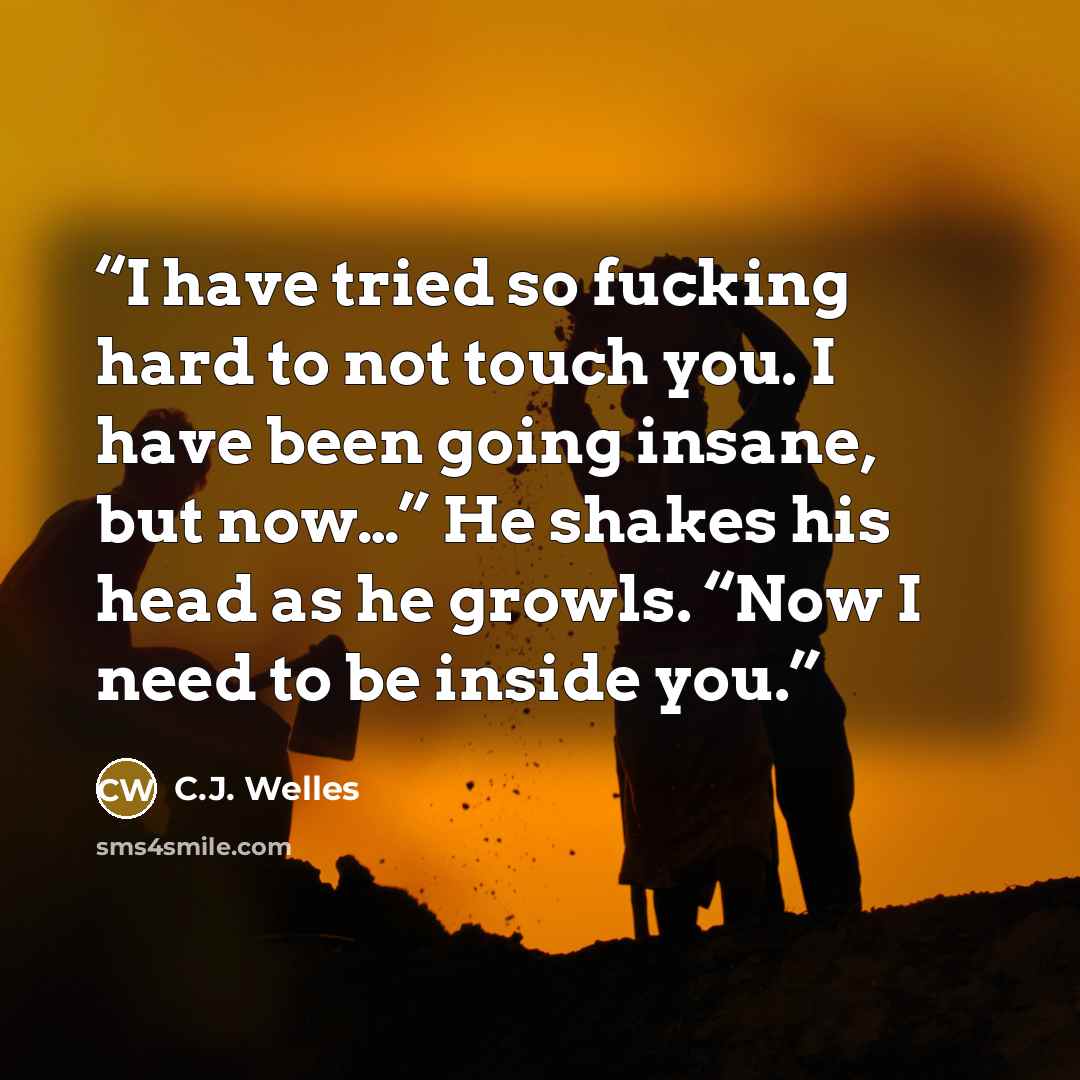 “I have tried so fucking hard to not touch you. I have been going insane, but now…” He shakes his head as he growls. “Now I need to be inside you.” quote by C.J. Welles