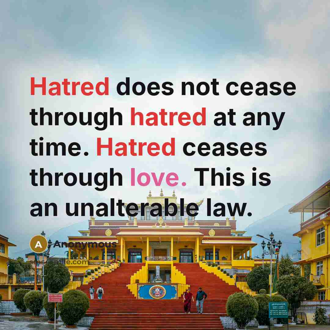 “Hatred does not cease through hatred at any time. Hatred ceases through love. This is an unalterable law.” quote by Anonymous