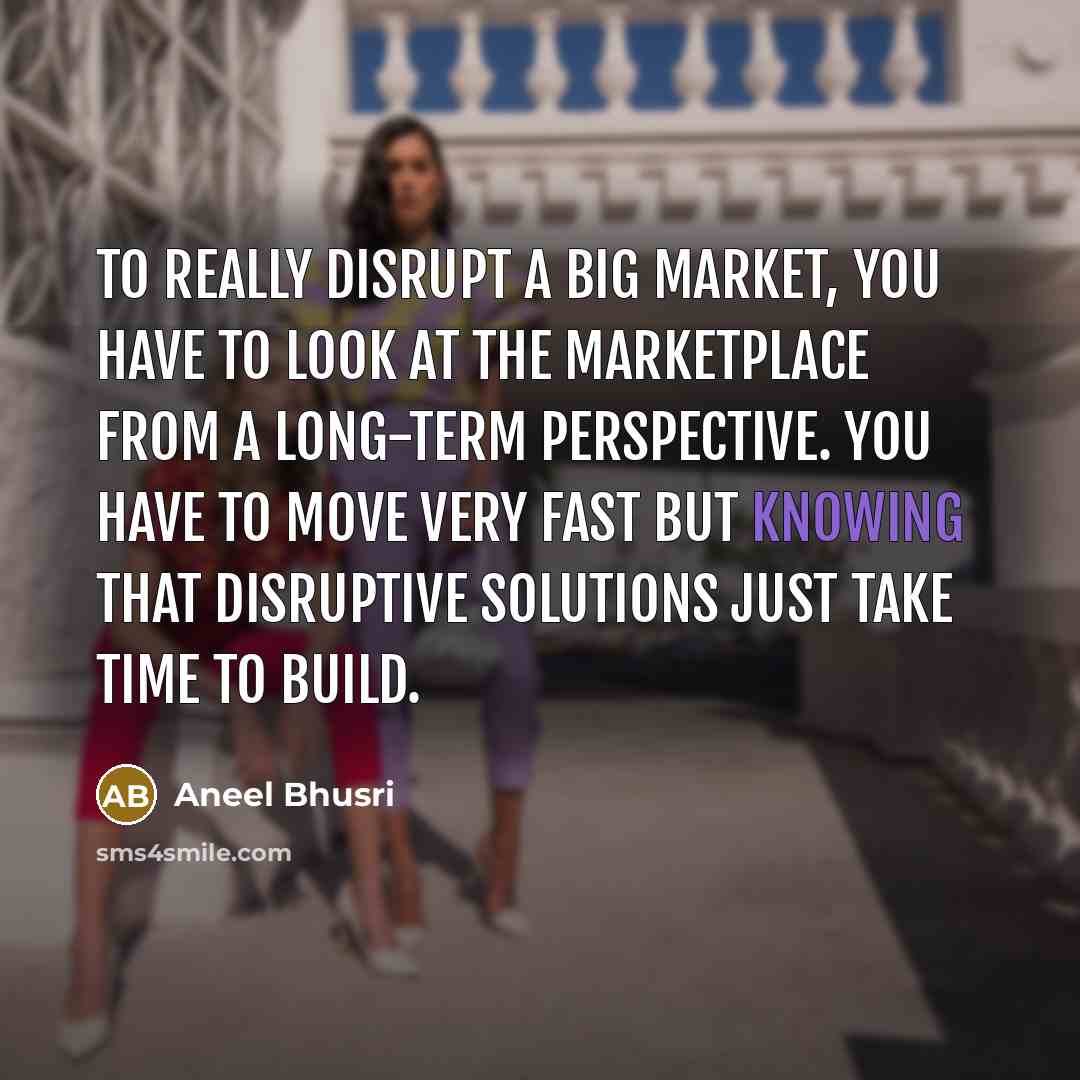 “To really disrupt a big market, you have to look at the marketplace from a long-term perspective. You have to move very fast but knowing that disruptive solutions just take time to build.” quote by Aneel Bhusri