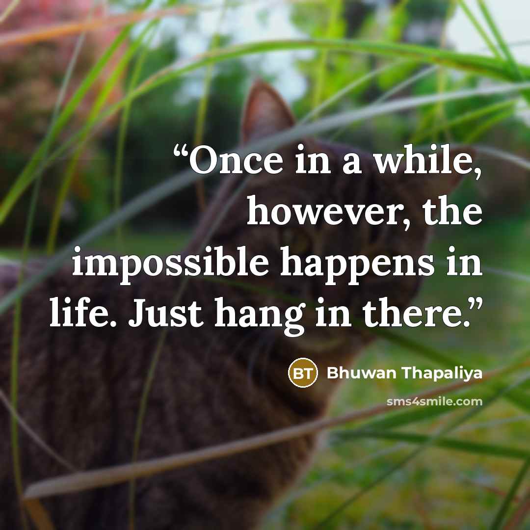 “Once in a while, however, the impossible happens in life. Just hang in there.” quote by Bhuwan Thapaliya