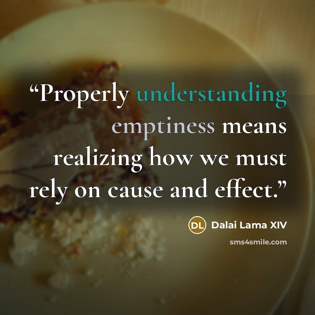 “Properly understanding emptiness means realizing how we must rely on cause and effect.” quote by Dalai Lama XIV