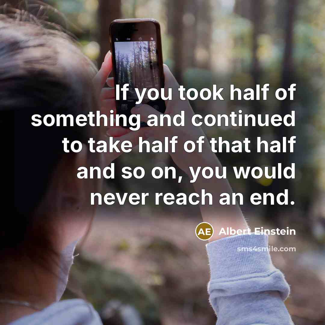 “If you took half of something and continued to take half of that half and so on, you would never reach an end.” quote by Albert Einstein