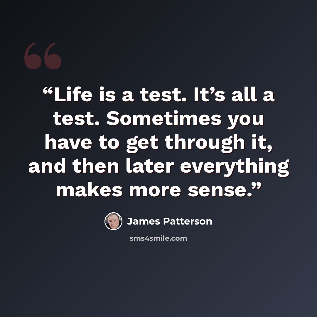 “Life is a test. It’s all a test. Sometimes you have to get through it, and then later everything makes more sense.” quote by James Patterson