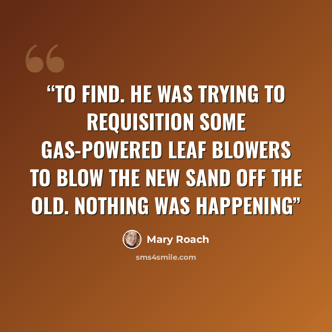 “to find. He was trying to requisition some gas-powered leaf blowers to blow the new sand off the old. Nothing was happening” quote by Mary Roach