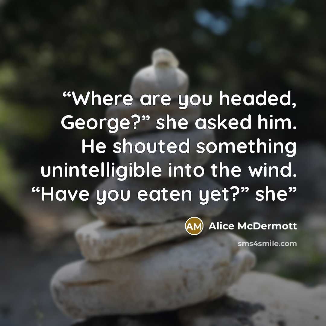 “Where are you headed, George?” she asked him. He shouted something unintelligible into the wind. “Have you eaten yet?” she” quote by Alice McDermott