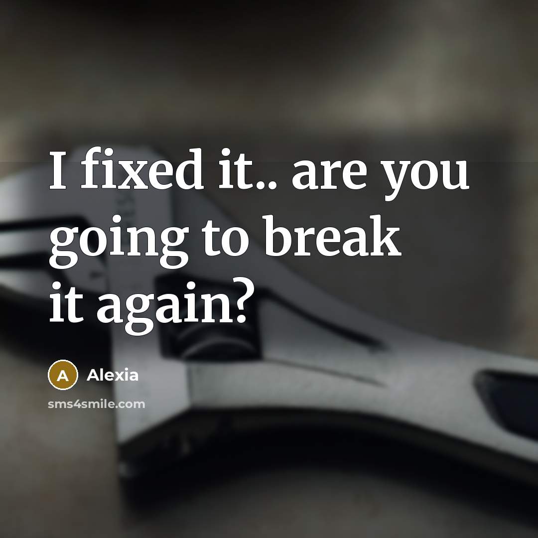 “I fixed it.. are you going to break it again?” quote by Alexia
