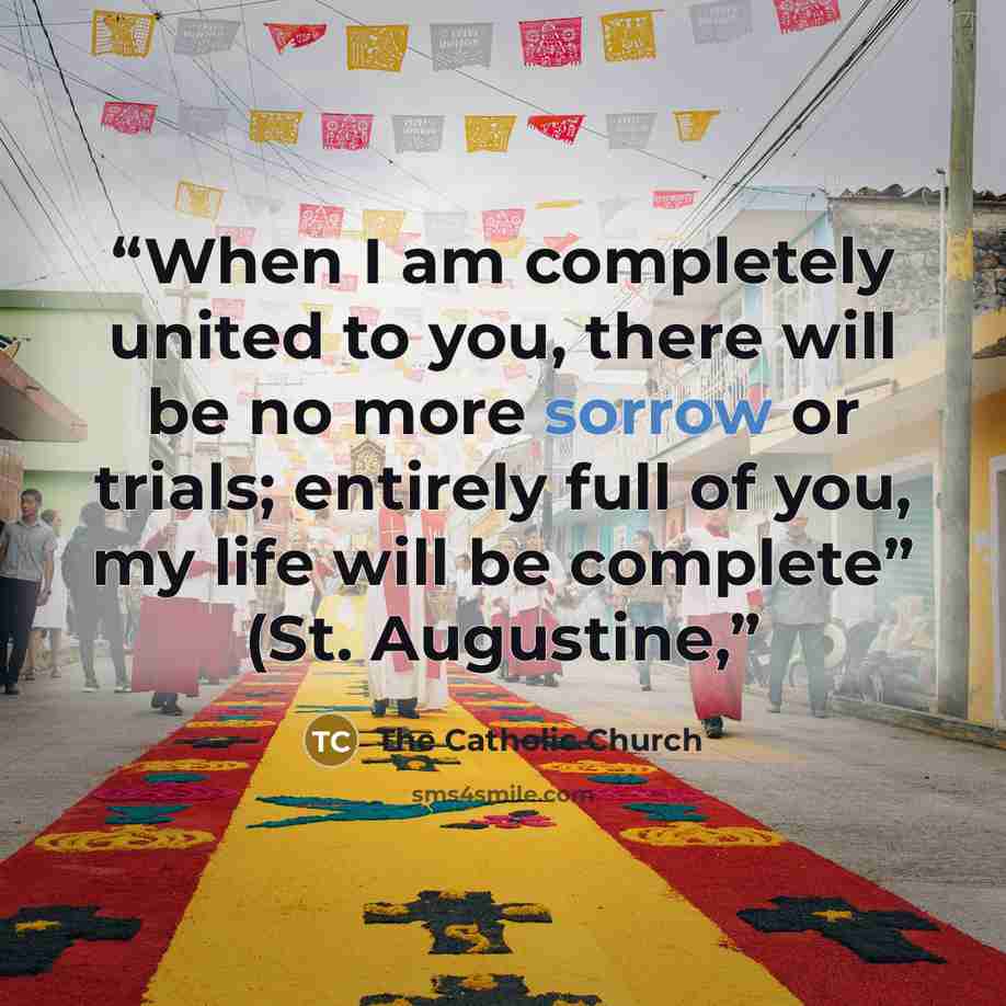 “When I am completely united to you, there will be no more sorrow or trials; entirely full of you, my life will be complete” (St. Augustine,” quote by The Catholic Church