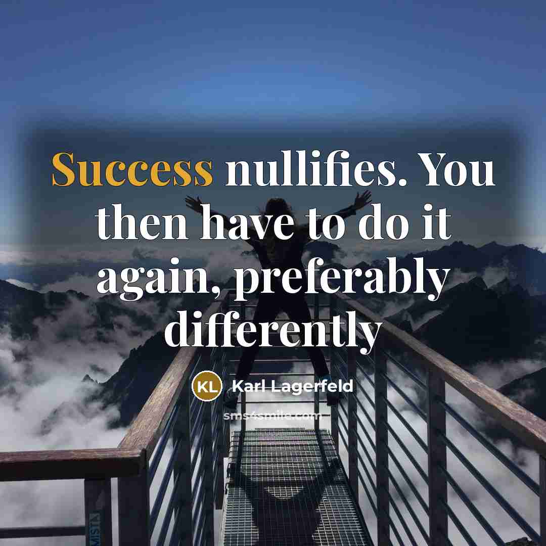 “Success nullifies. You then have to do it again, preferably differently” quote by Karl Lagerfeld
