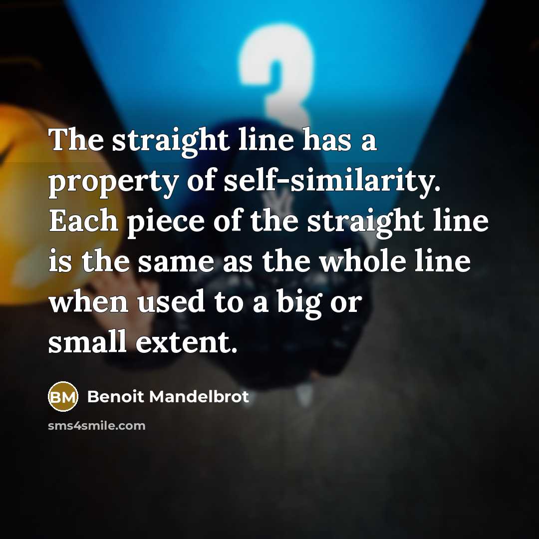“The straight line has a property of self-similarity. Each piece of the straight line is the same as the whole line when used to a big or small extent.” quote by Benoit Mandelbrot