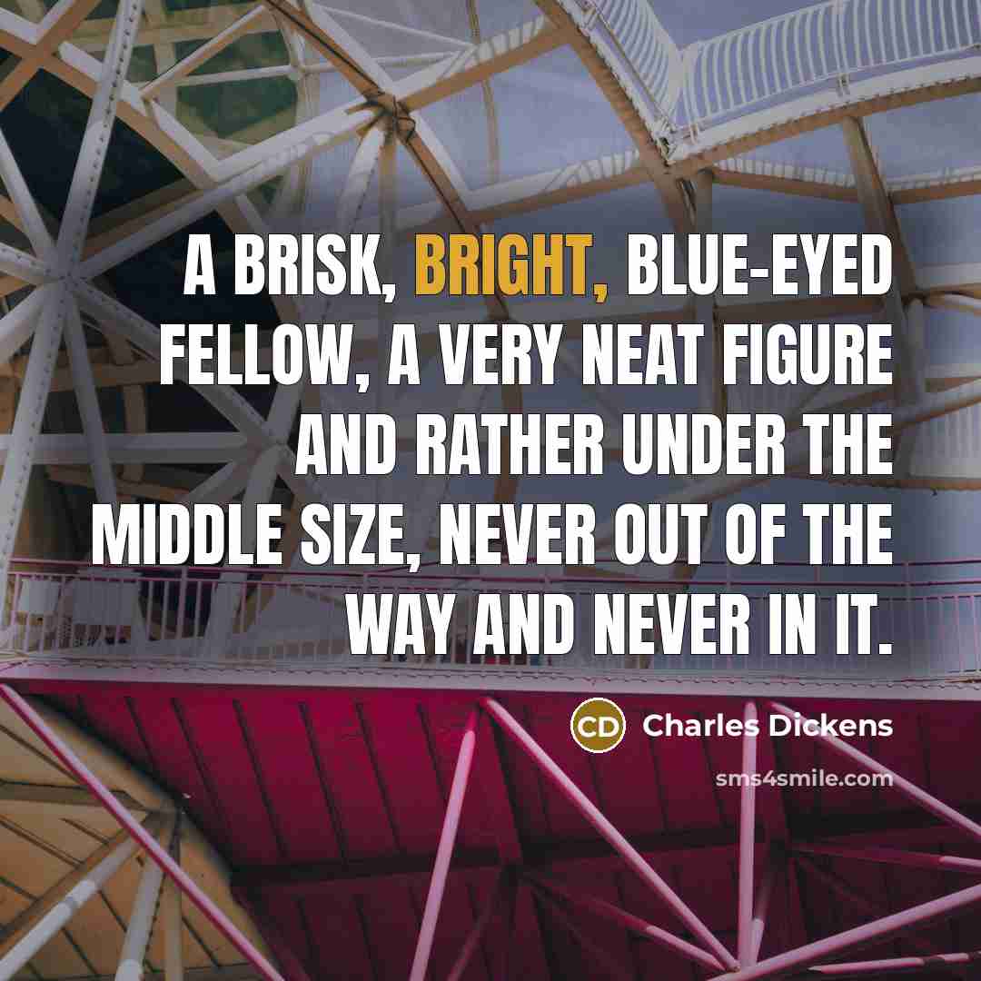 “A brisk, bright, blue-eyed fellow, a very neat figure and rather under the middle size, never out of the way and never in it.” quote by Charles Dickens