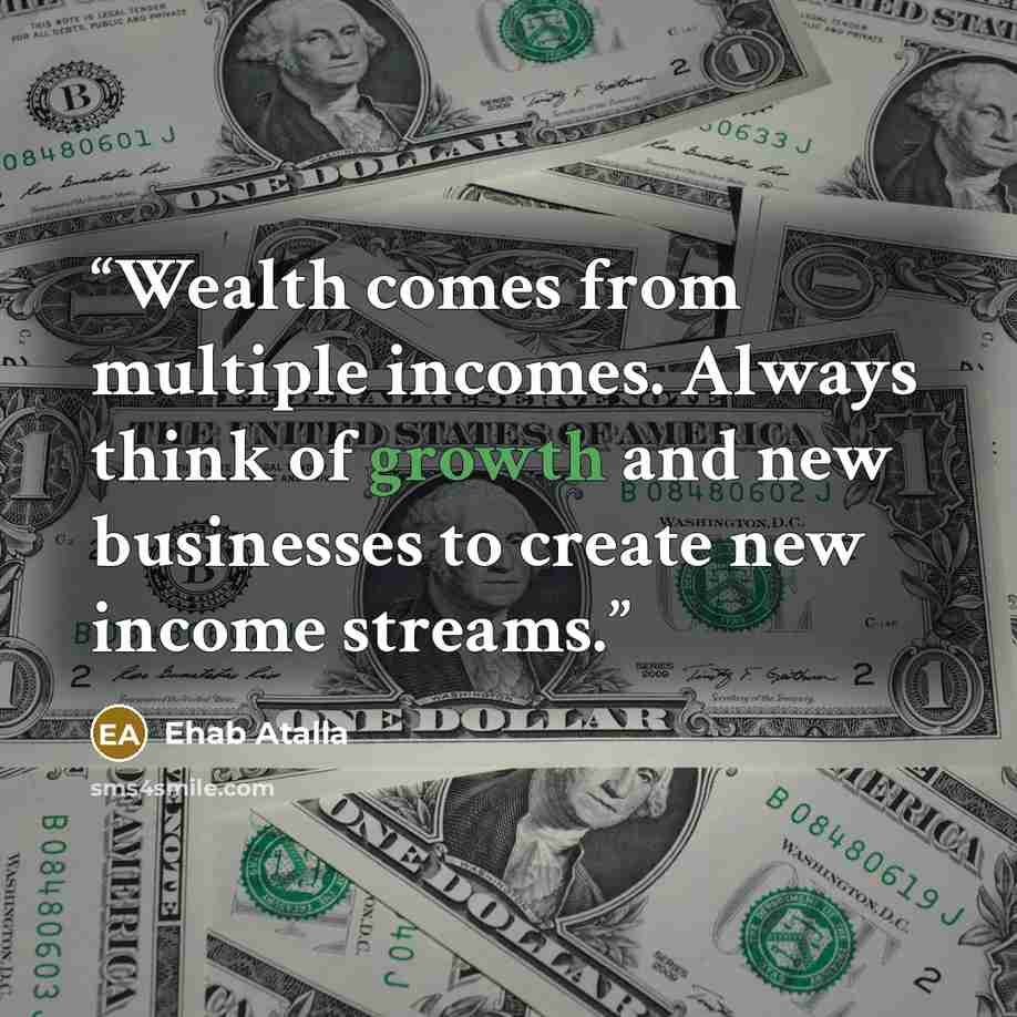 “Wealth comes from multiple incomes. Always think of growth and new businesses to create new income streams.” quote by Ehab Atalla