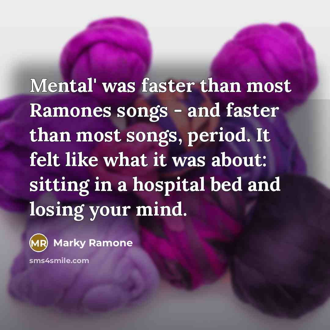 “Mental' was faster than most Ramones songs - and faster than most songs, period. It felt like what it was about: sitting in a hospital bed and losing your mind.” quote by Marky Ramone