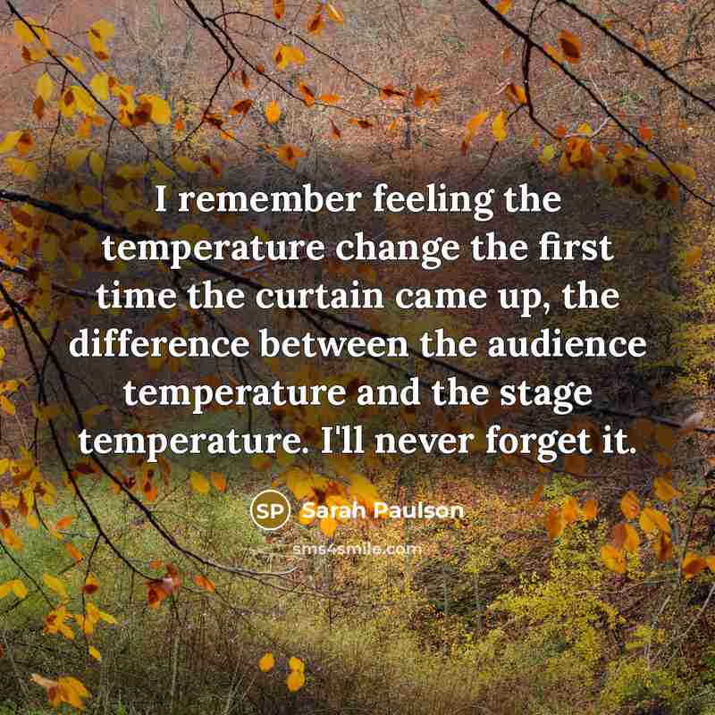 “I remember feeling the temperature change the first time the curtain came up, the difference between the audience temperature and the stage temperature. I'll never forget it.” quote by Sarah Paulson