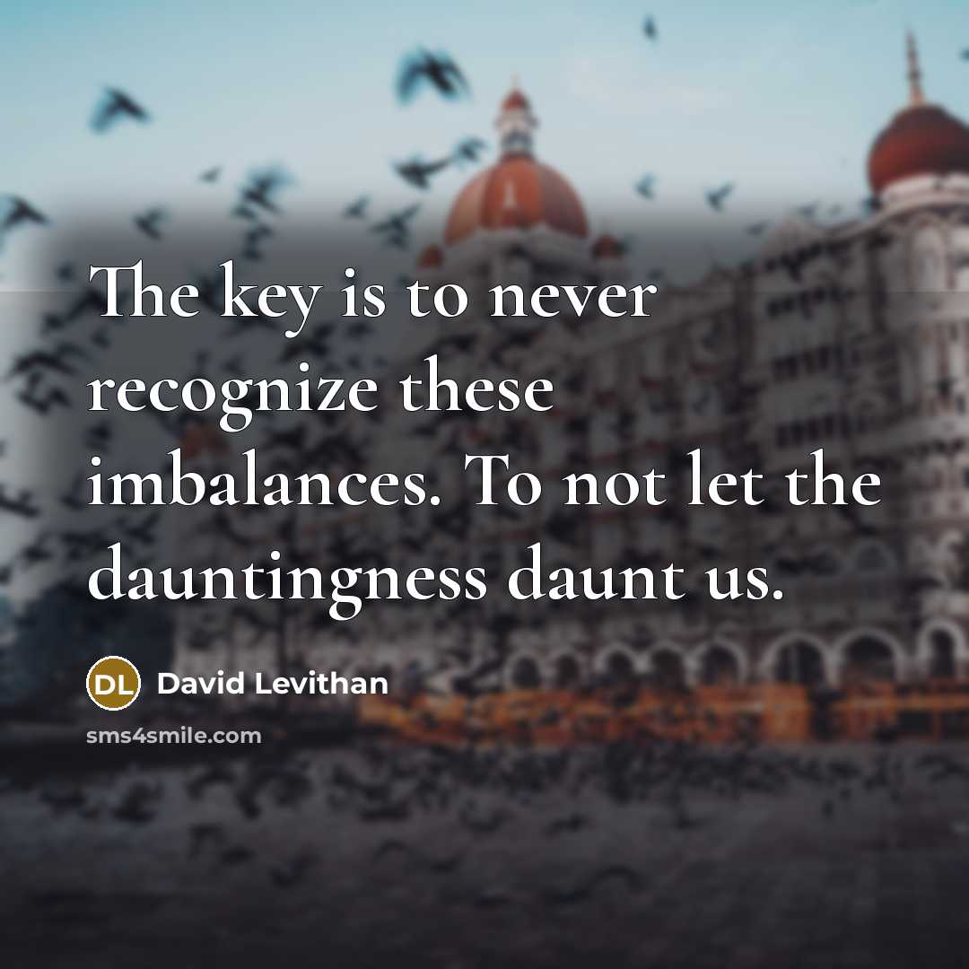 “The key is to never recognize these imbalances. To not let the dauntingness daunt us.” quote by David Levithan