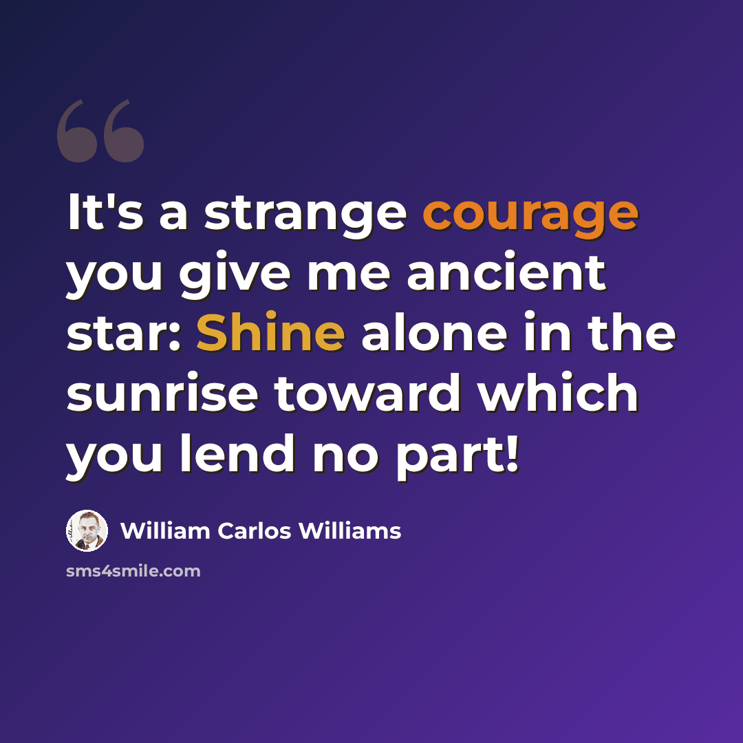 “It's a strange courage you give me ancient star: Shine alone in the sunrise toward which you lend no part!” quote by William Carlos Williams
