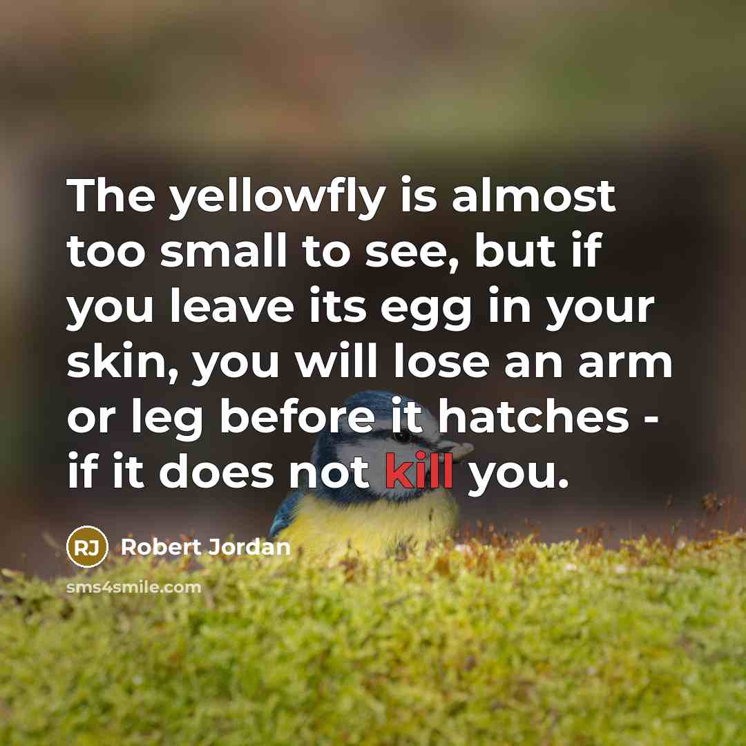 “The yellowfly is almost too small to see, but if you leave its egg in your skin, you will lose an arm or leg before it hatches - if it does not kill you.” quote by Robert Jordan
