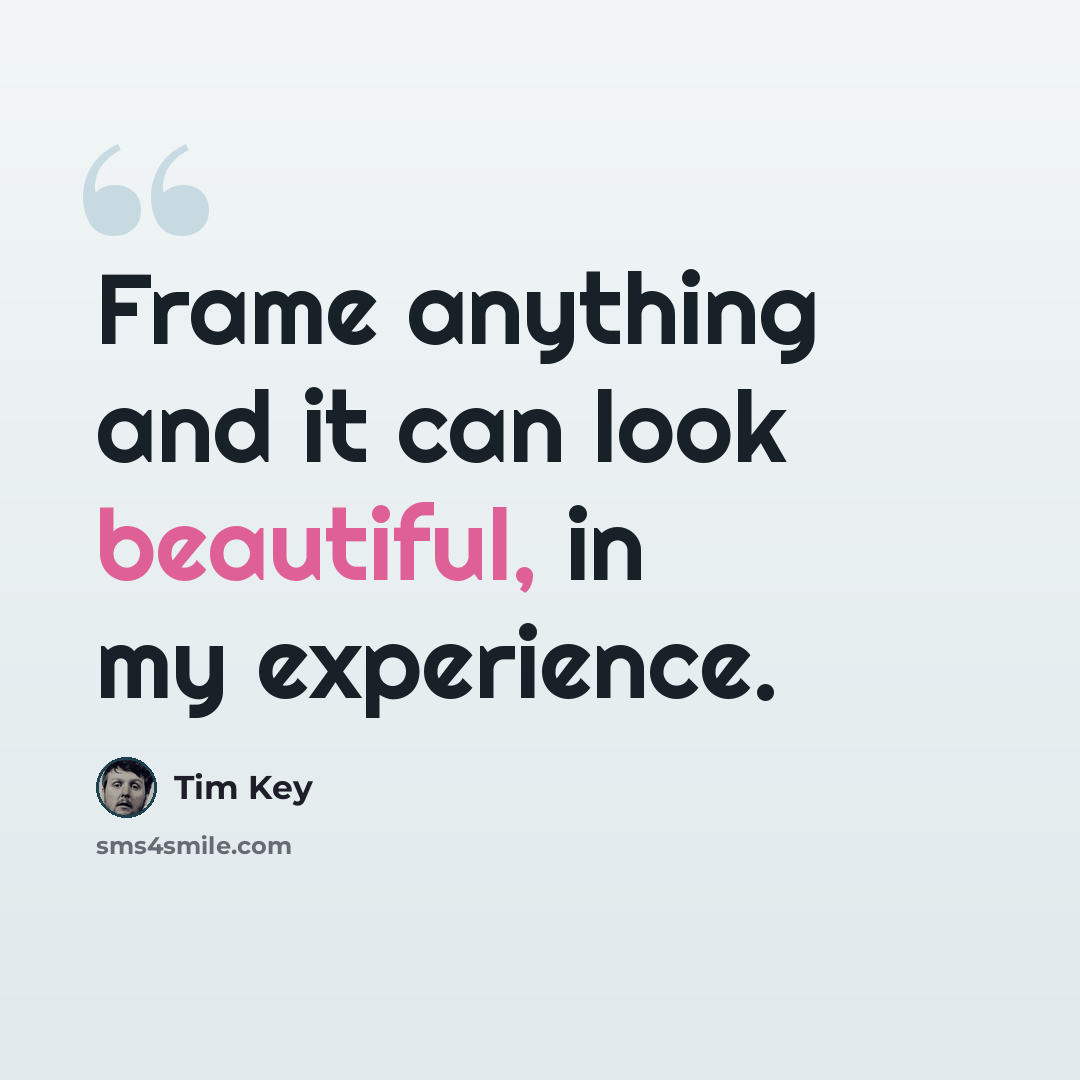 “Frame anything and it can look beautiful, in my experience.” quote by Tim Key