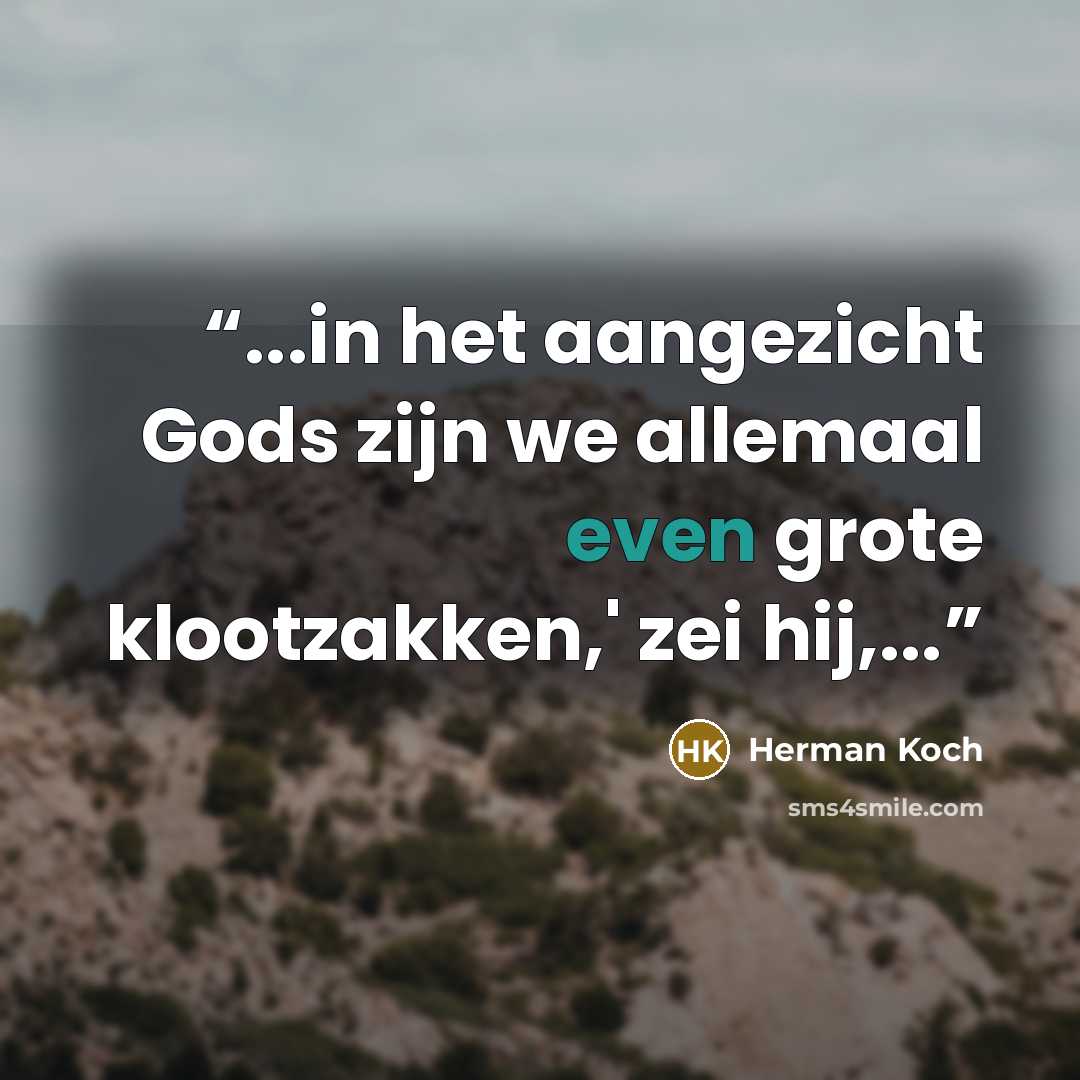 “...in het aangezicht Gods zijn we allemaal even grote klootzakken,' zei hij,...” quote by Herman Koch