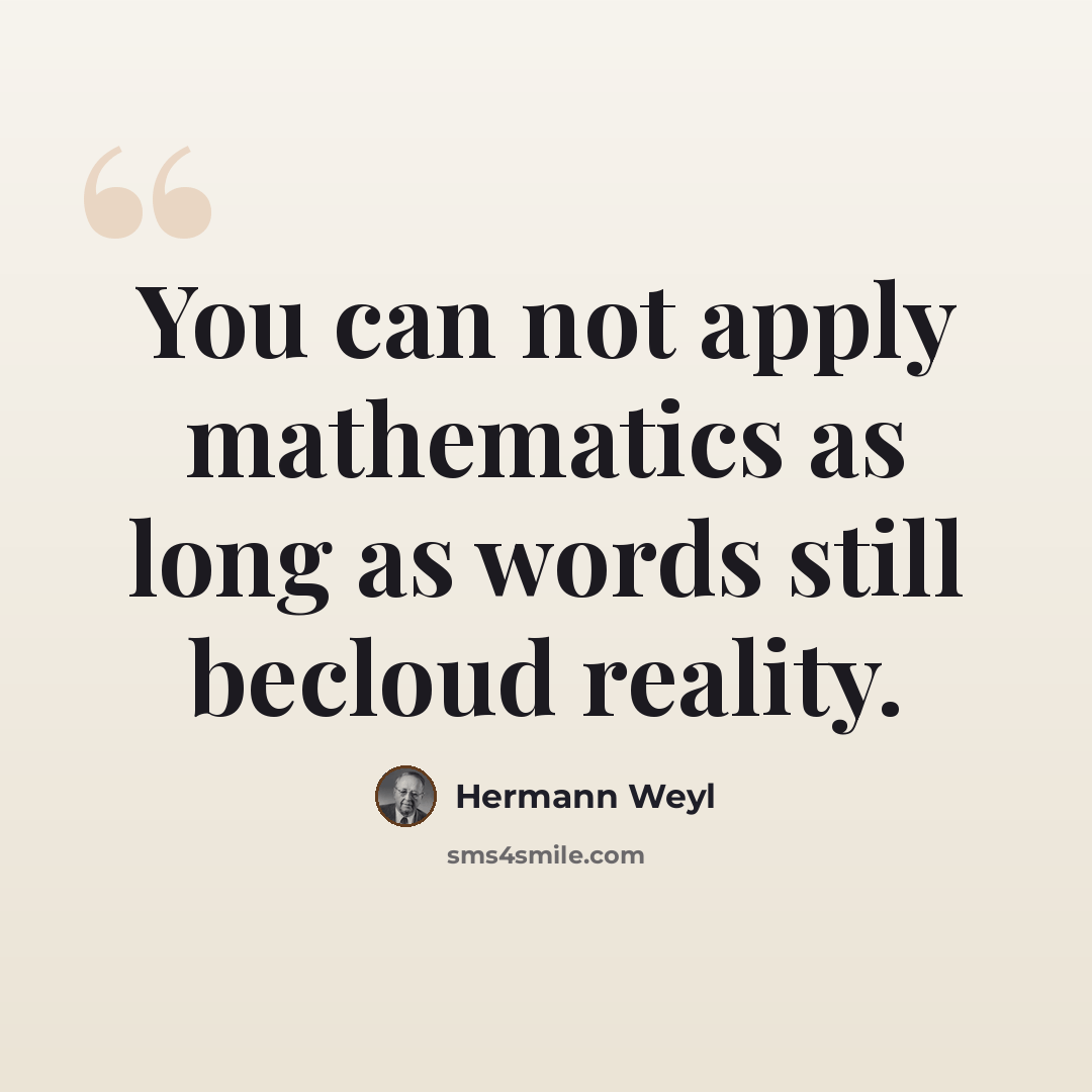 “You can not apply mathematics as long as words still becloud reality.” quote by Hermann Weyl