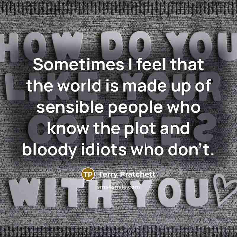 “Sometimes I feel that the world is made up of sensible people who know the plot and bloody idiots who don't.” quote by Terry Pratchett