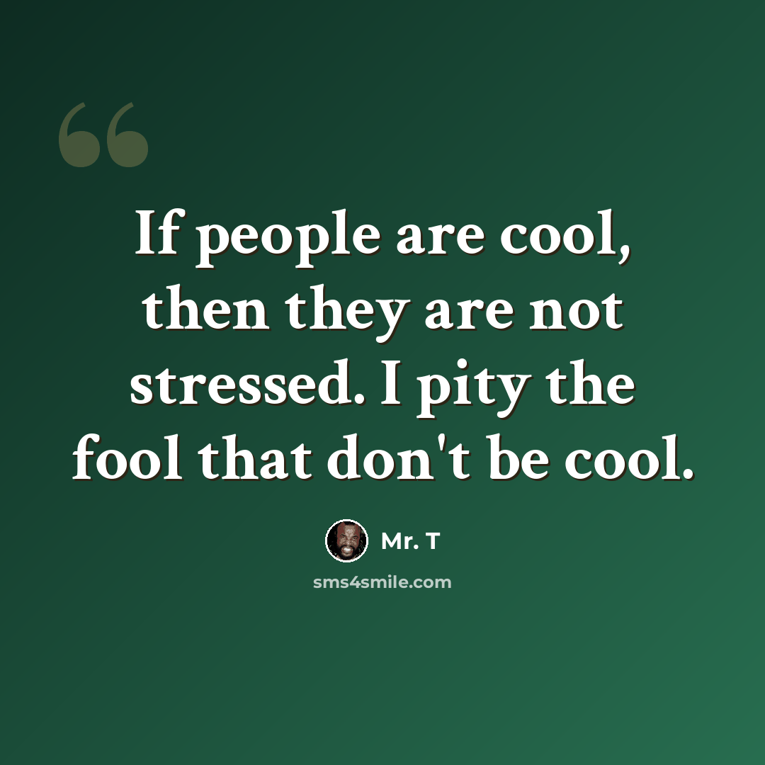“If people are cool, then they are not stressed. I pity the fool that don't be cool.” quote by Mr. T