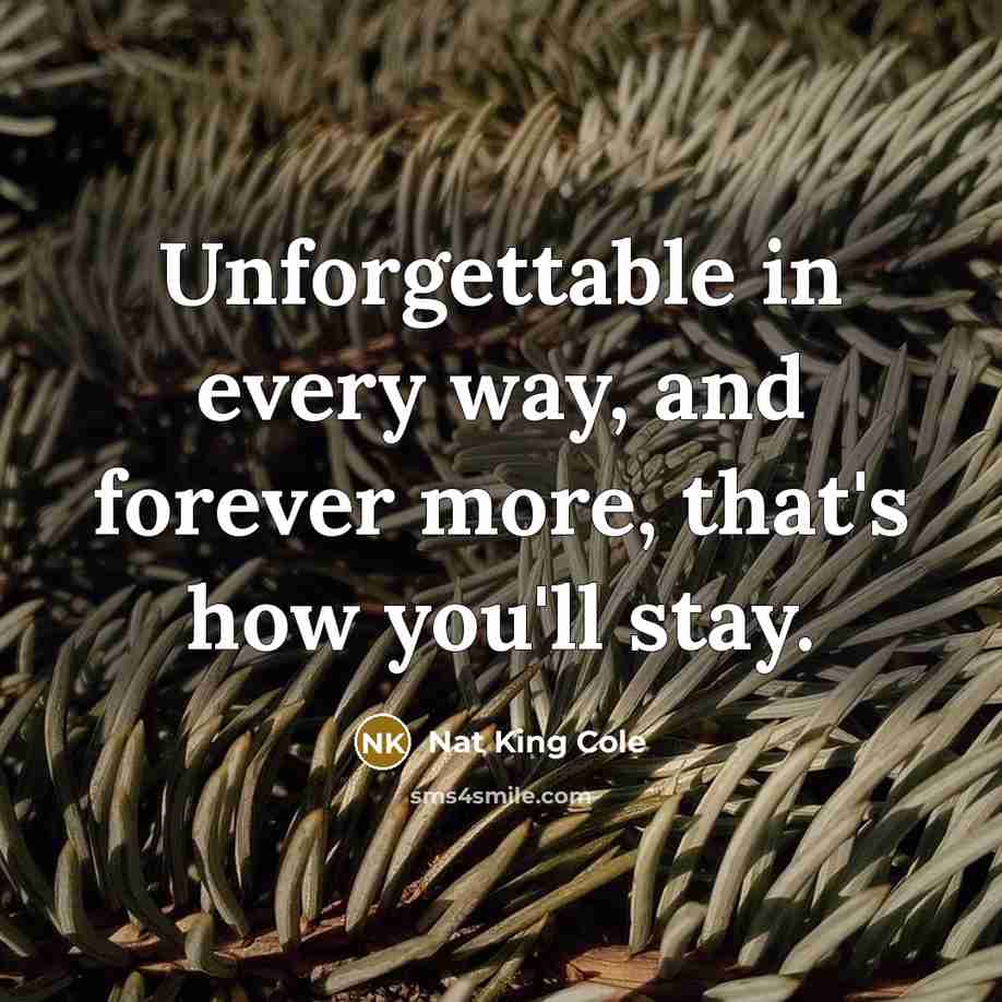 “Unforgettable in every way, and forever more, that's how you'll stay.” quote by Nat King Cole