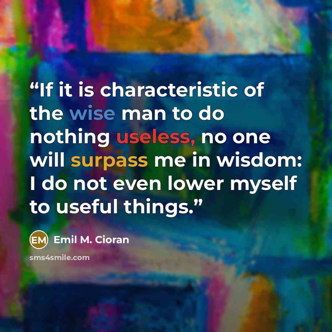 “If it is characteristic of the wise man to do nothing useless, no one will surpass me in wisdom: I do not even lower myself to useful things.” quote by Emil M. Cioran