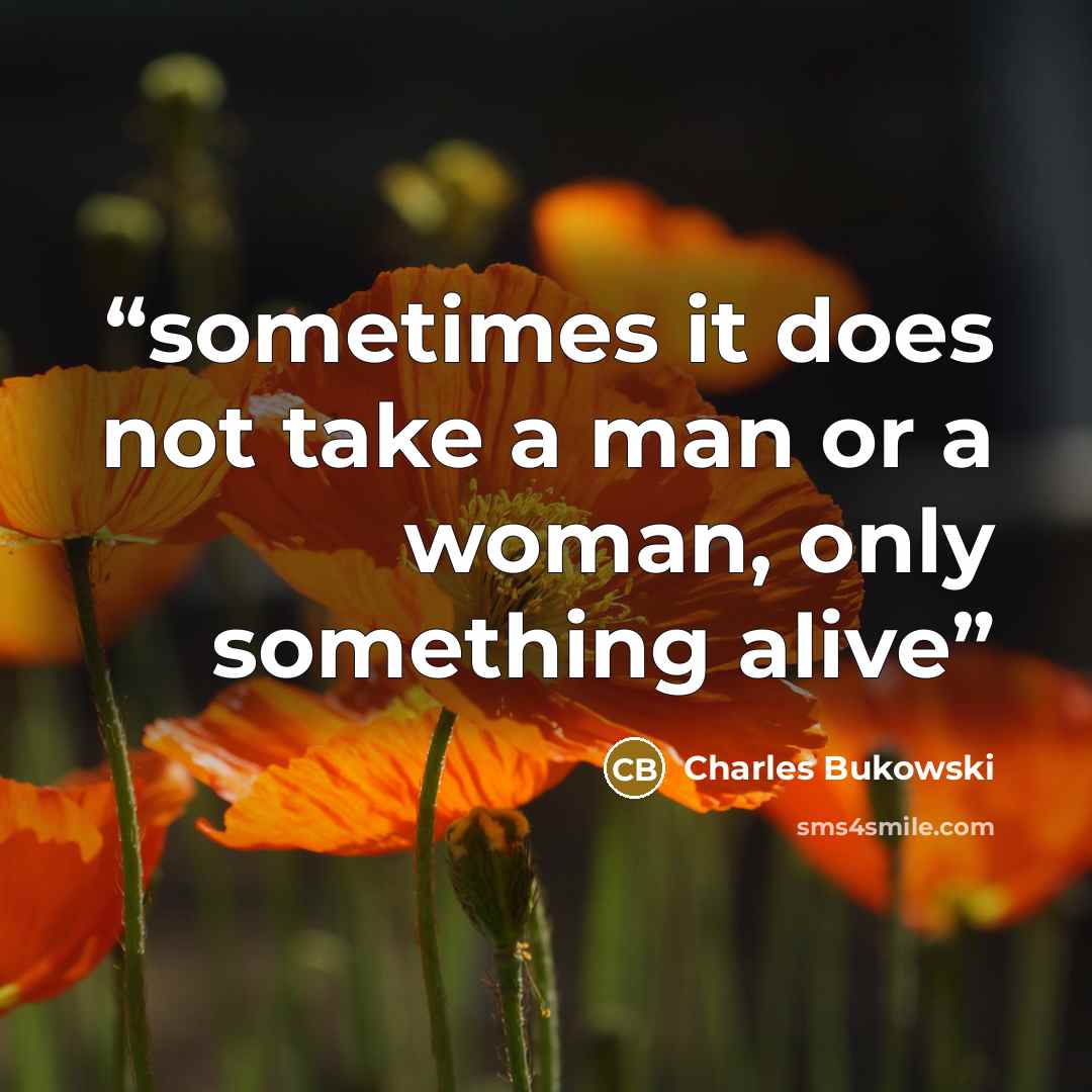 “sometimes it does not take a man or a woman, only something alive” quote by Charles Bukowski