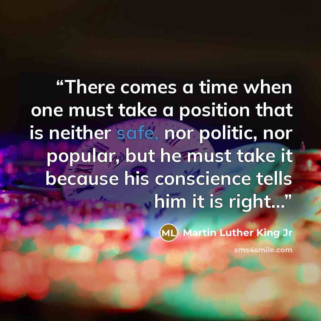 “There comes a time when one must take a position that is neither safe, nor politic, nor popular, but he must take it because his conscience tells him it is right…” quote by Martin Luther King Jr