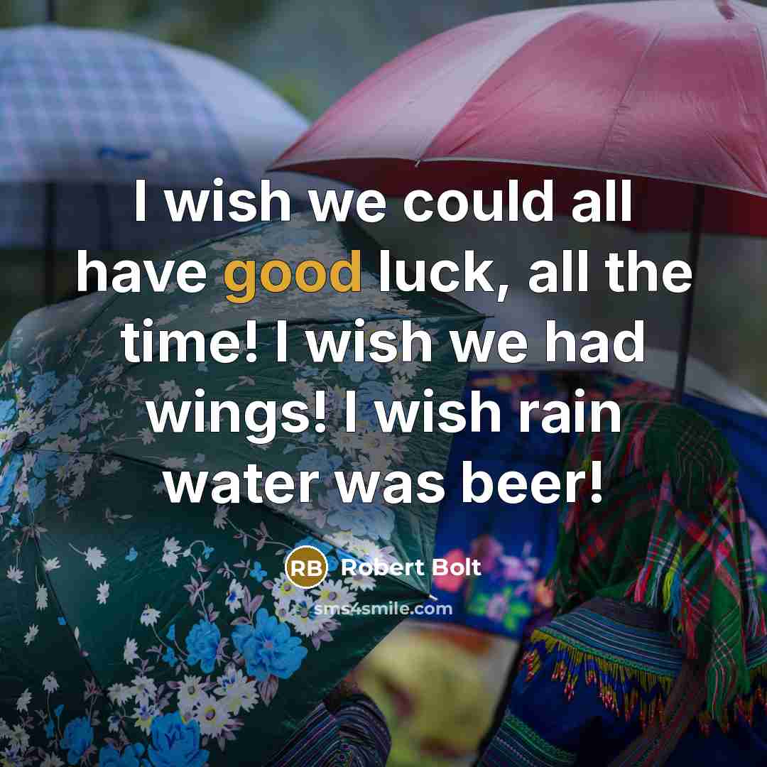 “I wish we could all have good luck, all the time! I wish we had wings! I wish rain water was beer!” quote by Robert Bolt