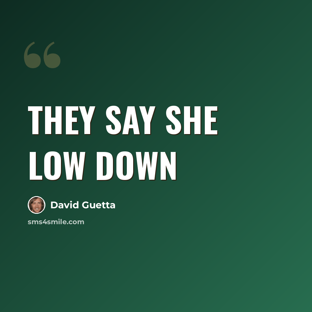 “They say she low down” quote by David Guetta