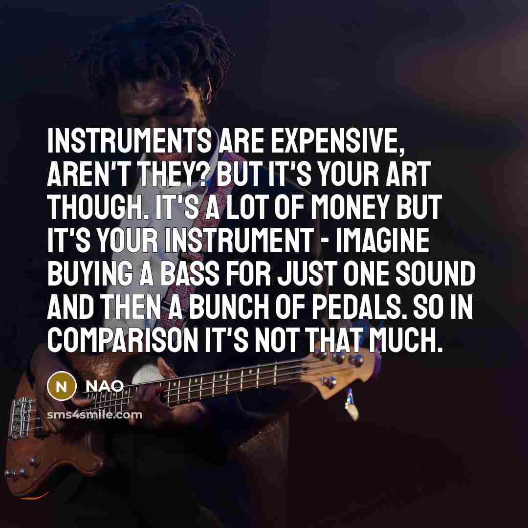 “Instruments are expensive, aren't they? But it's your art though. It's a lot of money but it's your instrument - imagine buying a bass for just one sound and then a bunch of pedals. So in comparison it's not that much.” quote by NAO
