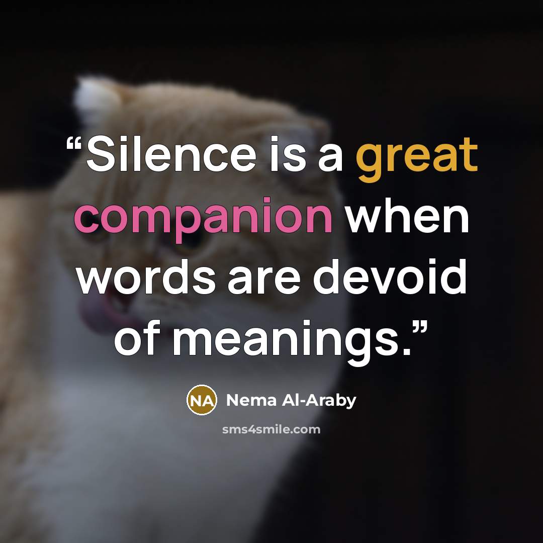 “Silence is a great companion when words are devoid of meanings.” quote by Nema Al-Araby