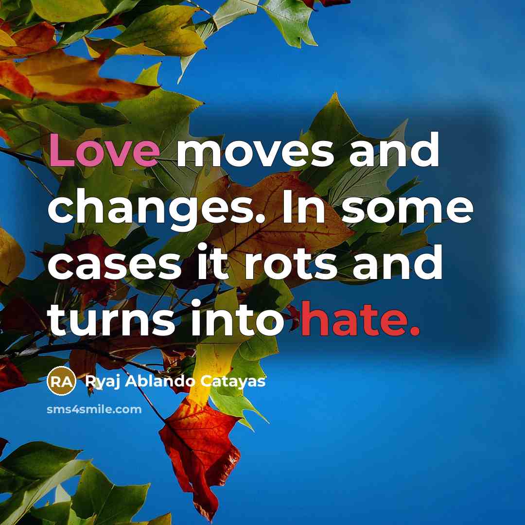 “Love moves and changes. In some cases it rots and turns into hate.” quote by Ryaj Ablando Catayas