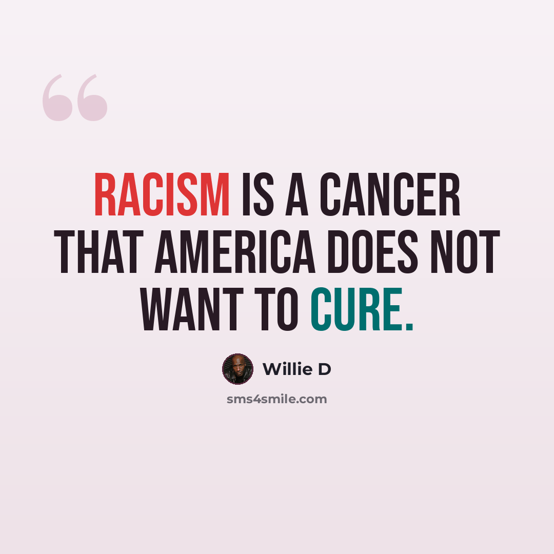 “Racism is a cancer that America does not want to cure.” quote by Willie D