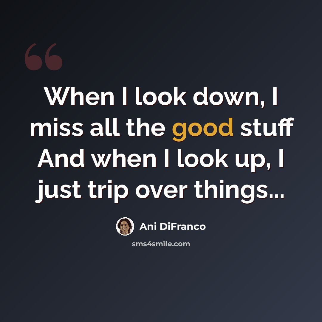 “When I look down, I miss all the good stuff And when I look up, I just trip over things...” quote by Ani DiFranco