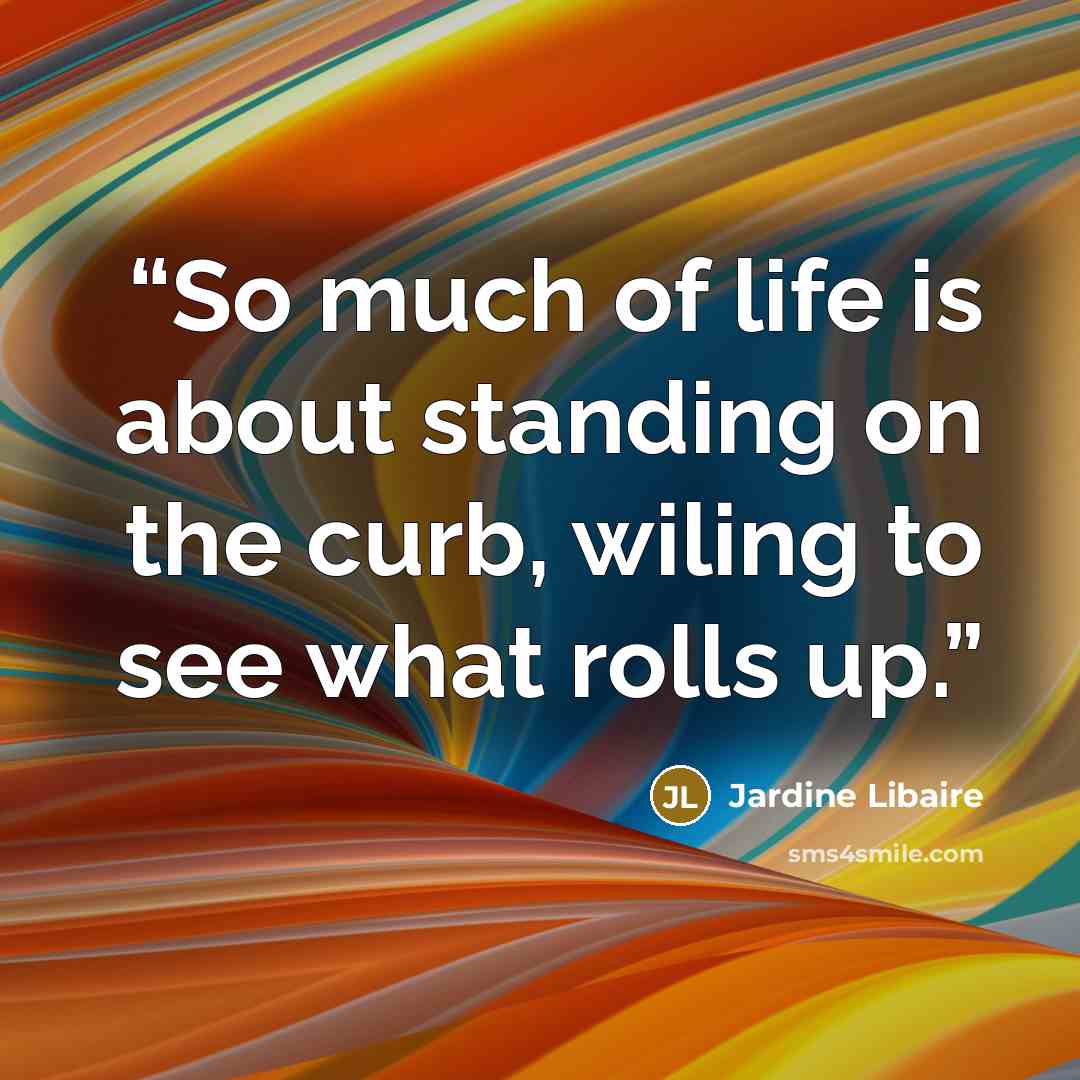 “So much of life is about standing on the curb, wiling to see what rolls up.” quote by Jardine Libaire