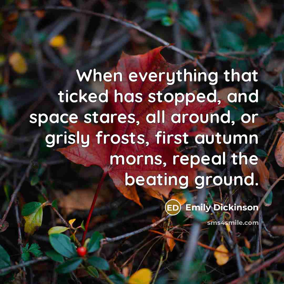 “When everything that ticked has stopped, and space stares, all around, or grisly frosts, first autumn morns, repeal the beating ground.” quote by Emily Dickinson