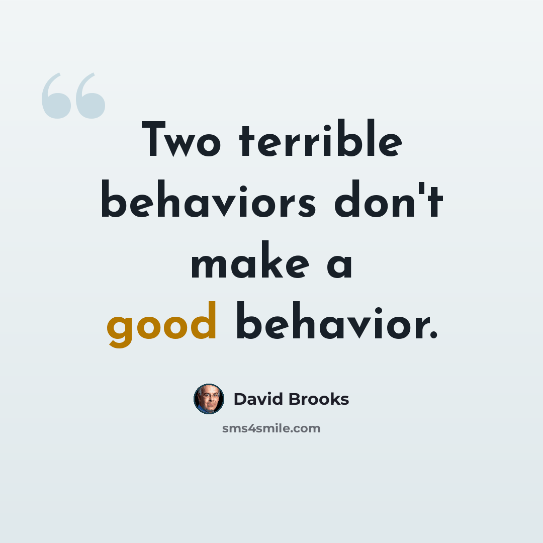 “Two terrible behaviors don't make a good behavior.” quote by David Brooks