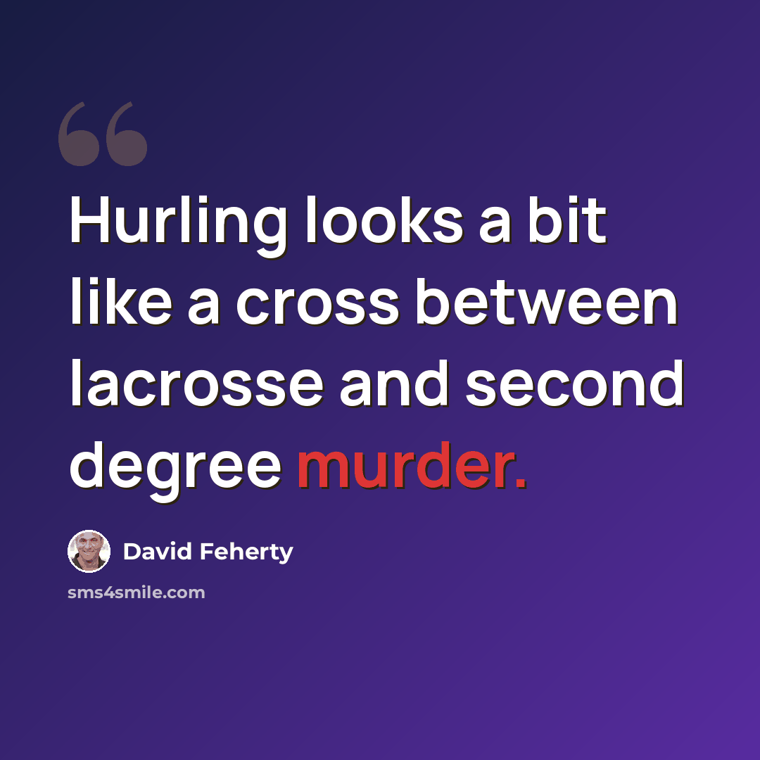 “Hurling looks a bit like a cross between lacrosse and second degree murder.” quote by David Feherty