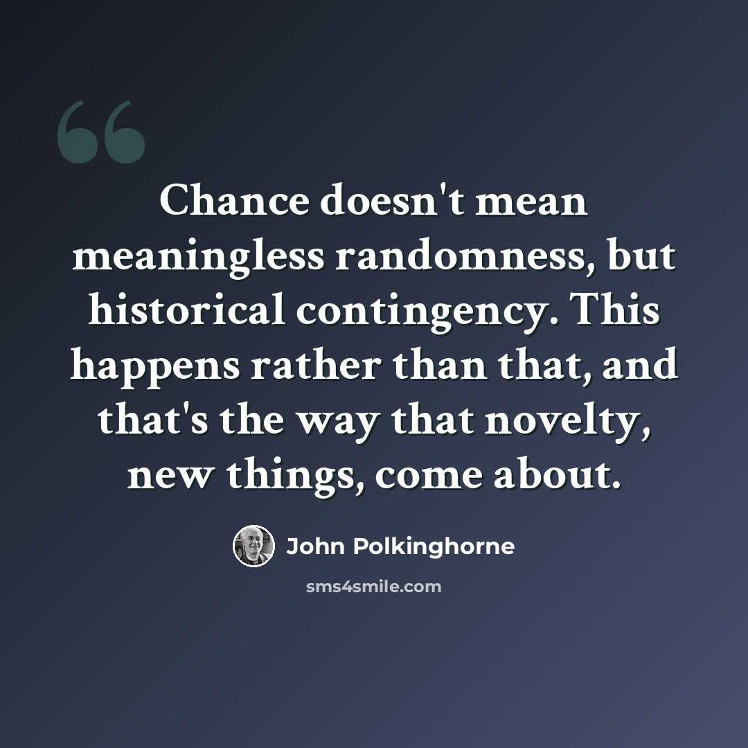 “Chance doesn't mean meaningless randomness, but historical contingency. This happens rather than that, and that's the way that novelty, new things, come about.” quote by John Polkinghorne