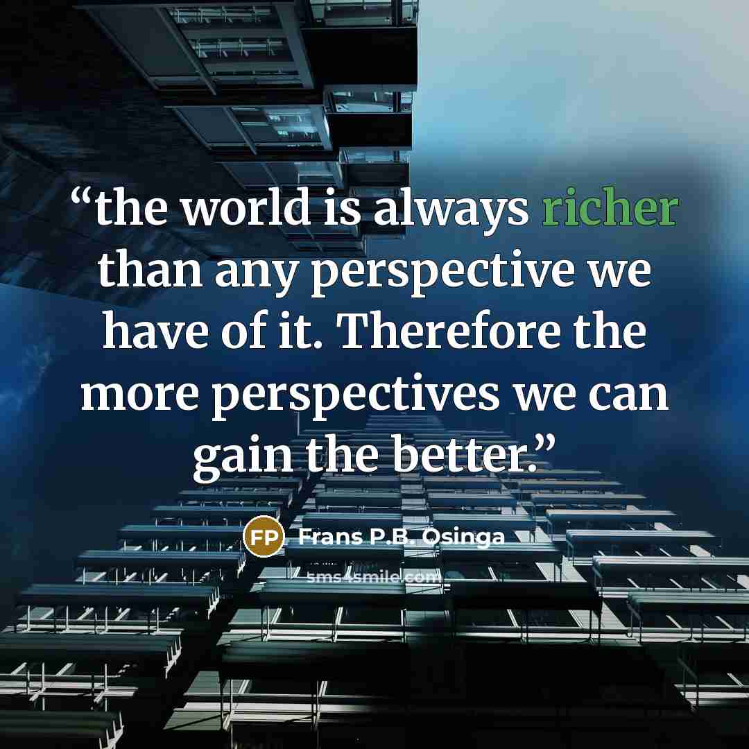 “the world is always richer than any perspective we have of it. Therefore the more perspectives we can gain the better.” quote by Frans P.B. Osinga